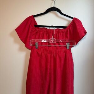 NWOT Red Smocked Crop Top & Wide Leg Pants Set 105